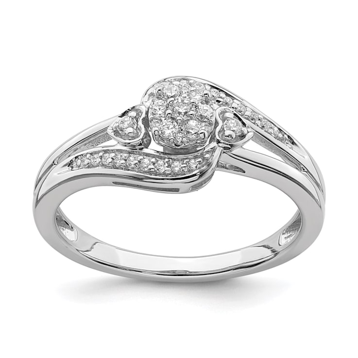 Rhodium Over 10K White Gold Lab Grown Diamond Cluster Engagement Ring 0.201ctw