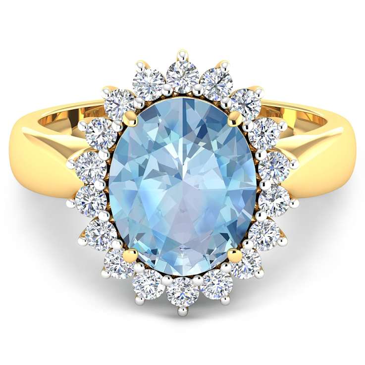 3.44ctw Blue Aquamarine and Diamond 14K Yellow Gold Halo Ring