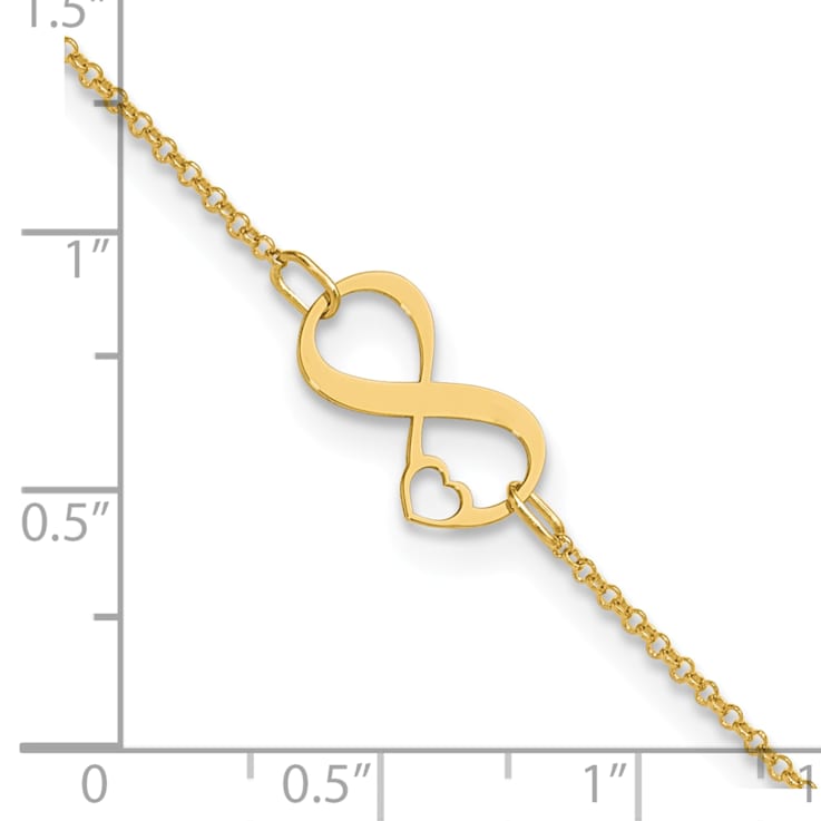14K Two-tone Polished Infinity Open Heart 9-inch Plus 1-inch Extension Anklet