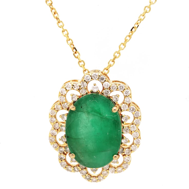 5.52 Ctw Emerald and 0.47 Ctw White Diamond Pendant in 14K YG