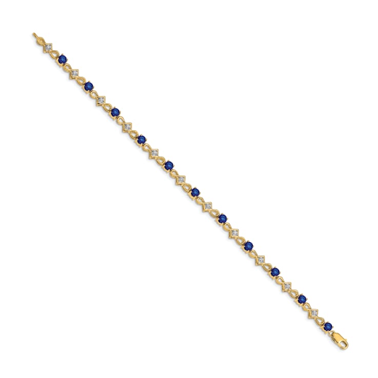 14k Yellow Gold and Rhodium Over 14k Yellow Gold Diamond and Sapphire Bracelet