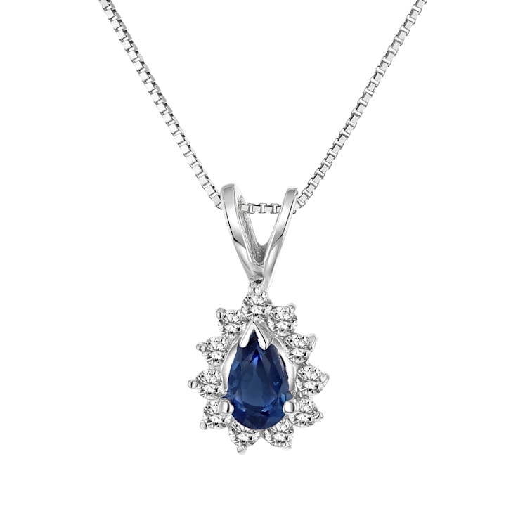 0.35ctw Pear Shape Blue Sapphire and Round White Diamond Pendant 14k
White Gold