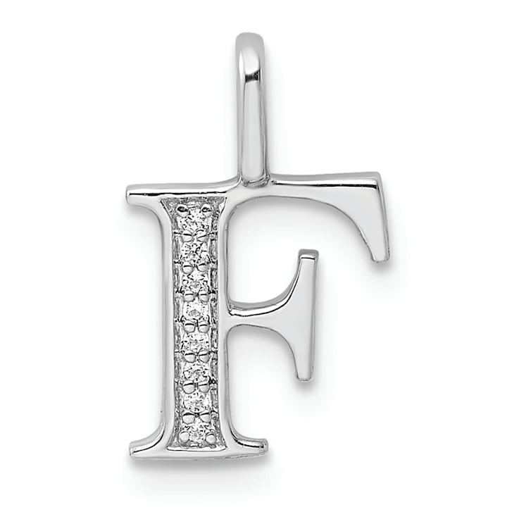 14K White Gold Diamond Letter F Initial Pendant