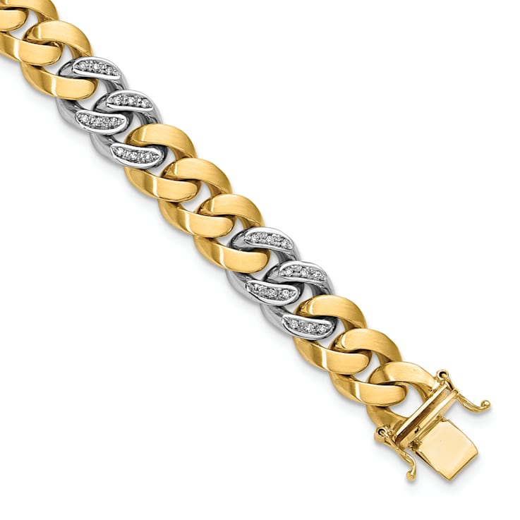 14K Two-Tone Satin Diamond Curb 8.5-inch Bracelet 0.54ctw