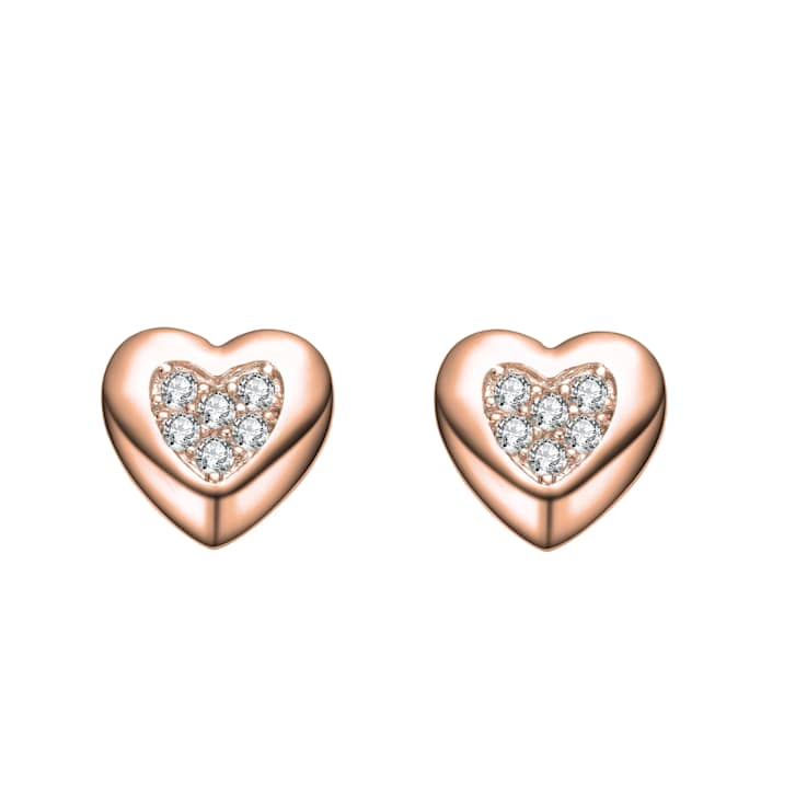Heart-Shaped CZ Pave Stud Earrings In 18K Rose Gold Over Brass