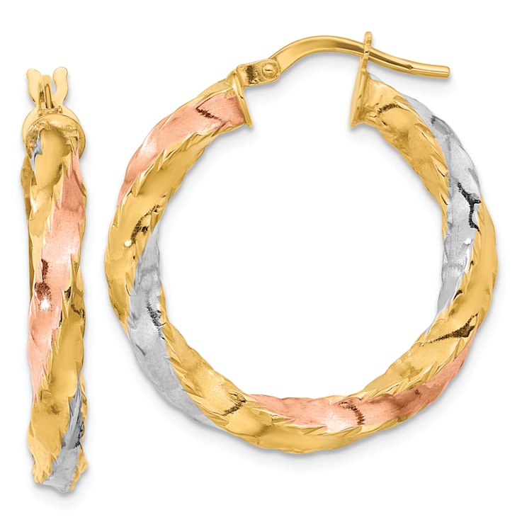 14k Yellow Gold and Rhodium Over 14k Yellow Gold 1 1/8" Polished
Twisted Hoop Earrings