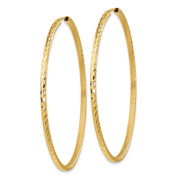 14k Yellow Gold 1 15/16" Diamond-Cut Square Tube Endless Hoop Earrings