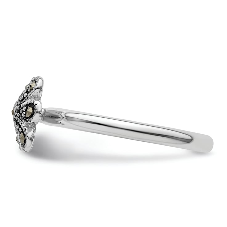 Rhodium Over Sterling Silver Stackable Expressions Marcasite Scalloped Ring
