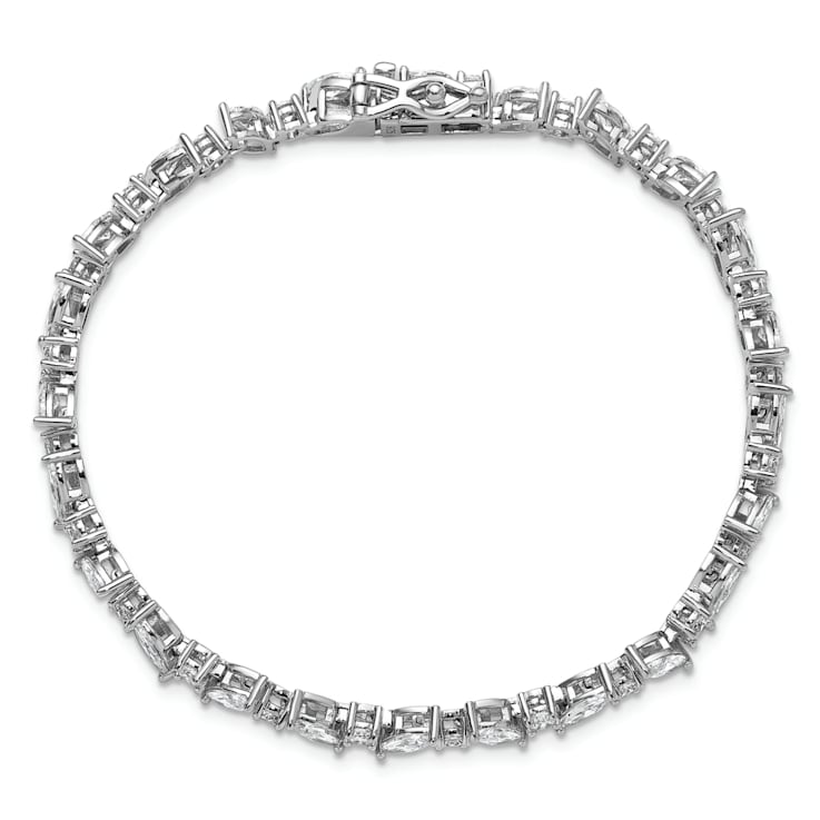 Rhodium Over Sterling Silver Polished Fancy Marquise Cubic Zirconia Bracelet