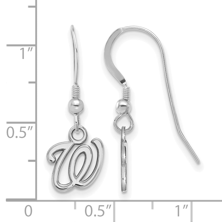 Rhodium Over Sterling Silver MLB LogoArt Washington Nationals Dangle Earrings