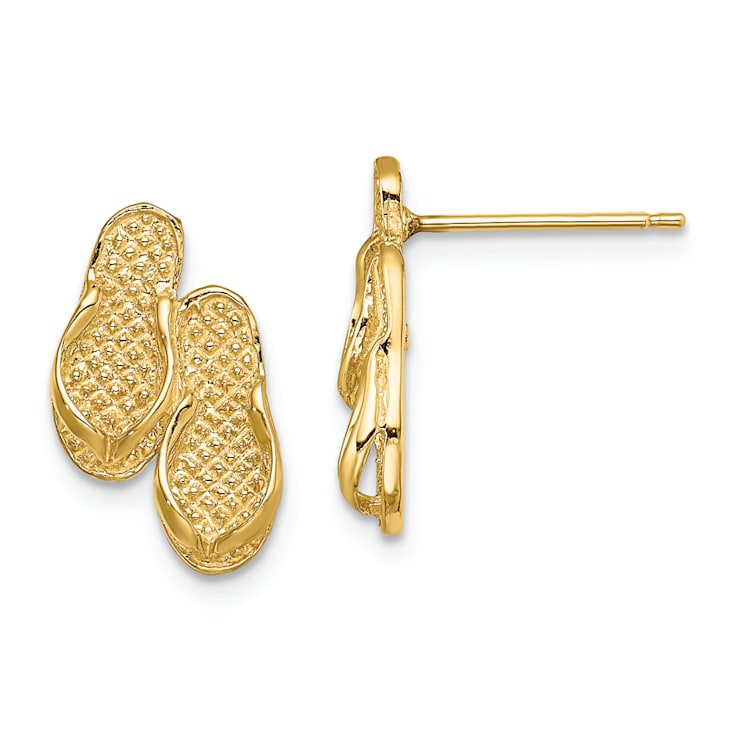 14K Yellow Gold Textured Double Flip-Flop Stud Earrings