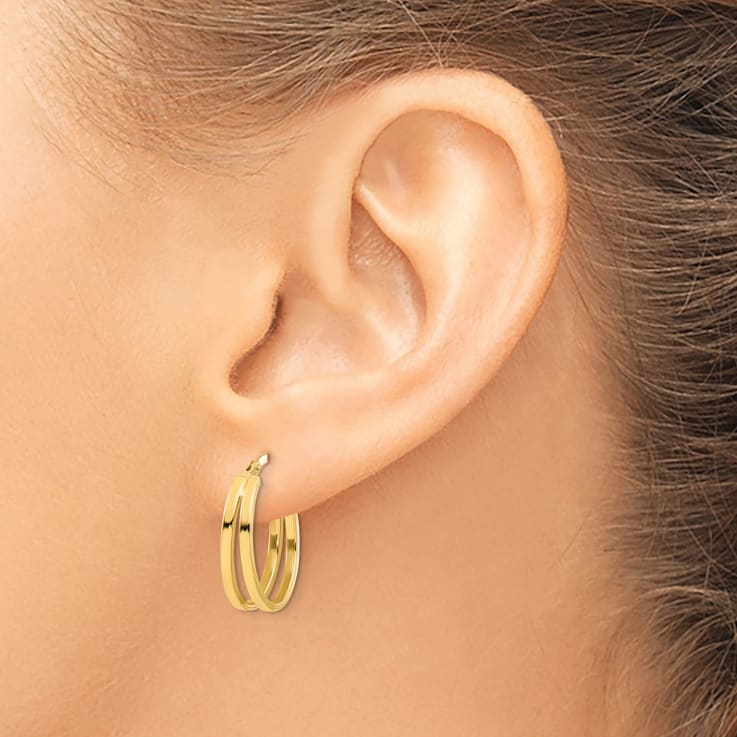 14k Yellow Gold Polished 3/4" Double Hoop Earrings