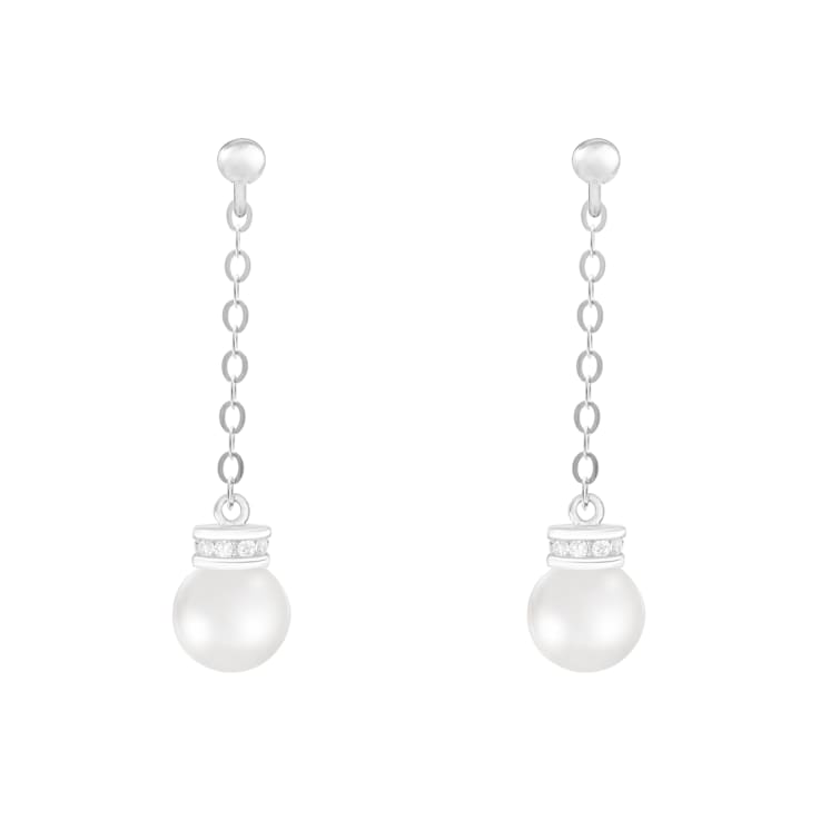 5.5-6 mm White Cultured Freshwater Pearl Rhodium Over Sterling Silver Earrings
