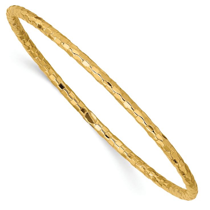 14k Yellow Gold 3mm Polished Textured Slip-on Bangle Bracelet