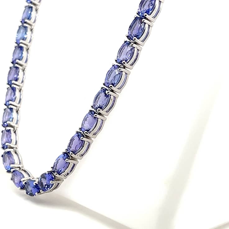 Oval Tanzanite Rhodium Over Sterling Silver Necklace, 47.78 ctw