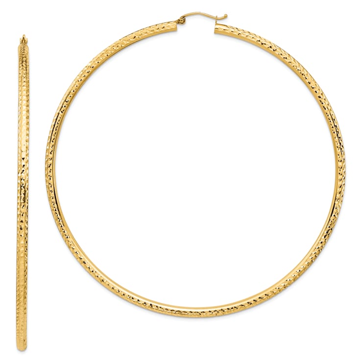 14K Yellow Gold 3 5/8" Diamond-Cut Hoop Earrings