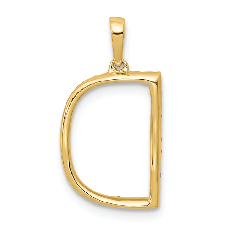 14K Yellow Gold Diamond Letter D Initial Pendant