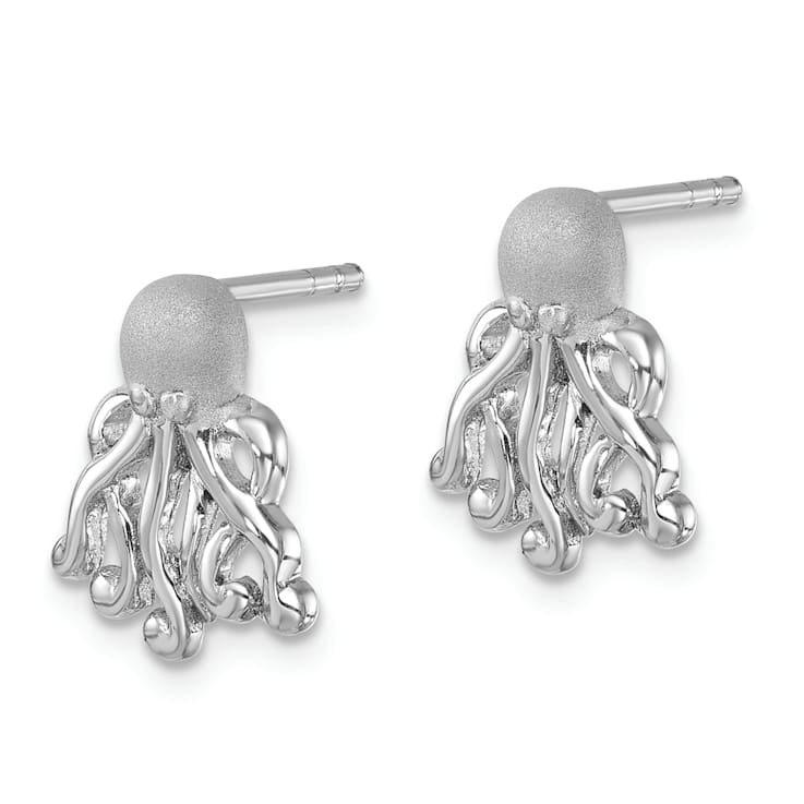 Rhodium Over Sterling Silver Polished Octopus Post Earrings