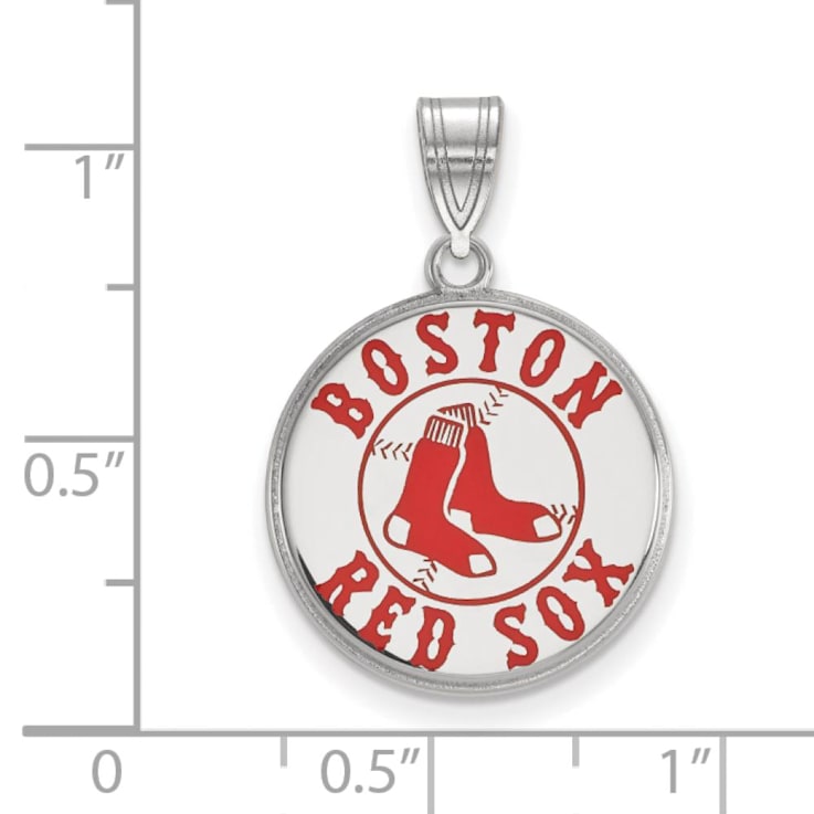 Rhodium Over Sterling Silver MLB LogoArt Boston Red Sox Enamel Pendant