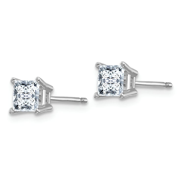 Rhodium Over 14K White Gold 3/4ct. 4.0mm Princess G H I True Light
Moissanite Earrings