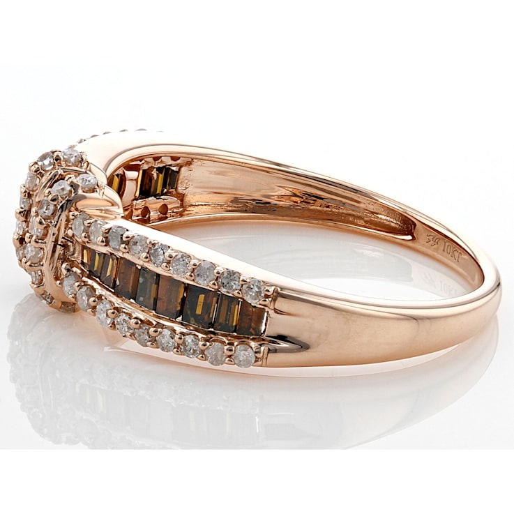 Red And White Diamond 10k Rose Gold Band Ring 0.75ctw