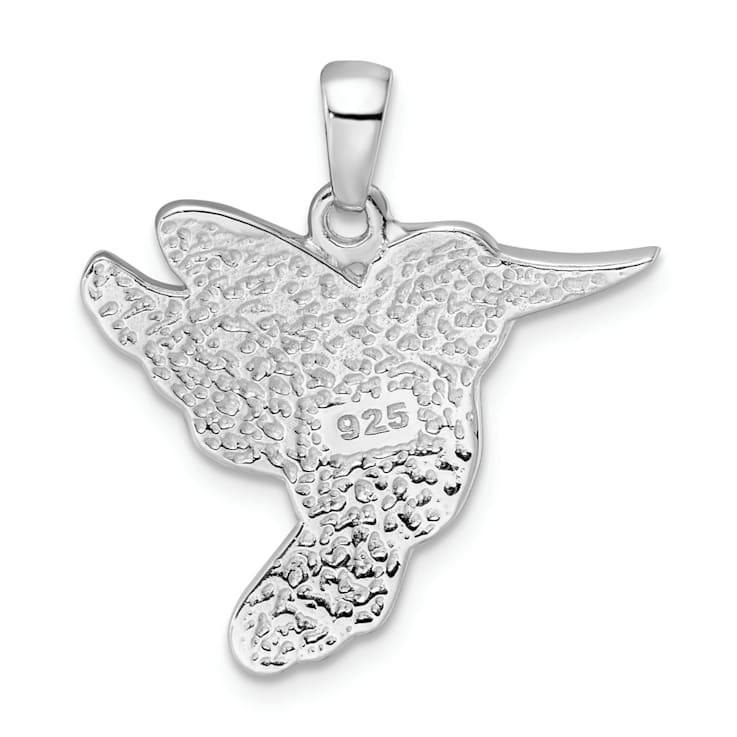 Rhodium Over Sterling Silver Crystal Hummingbird Pendant