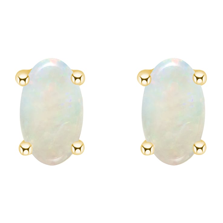 5x3mm Oval Opal 14k Yellow Gold Stud Earrings