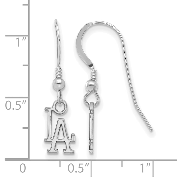 Rhodium Over Sterling Silver MLB LogoArt Los Angeles Dodgers Dangle Earrings