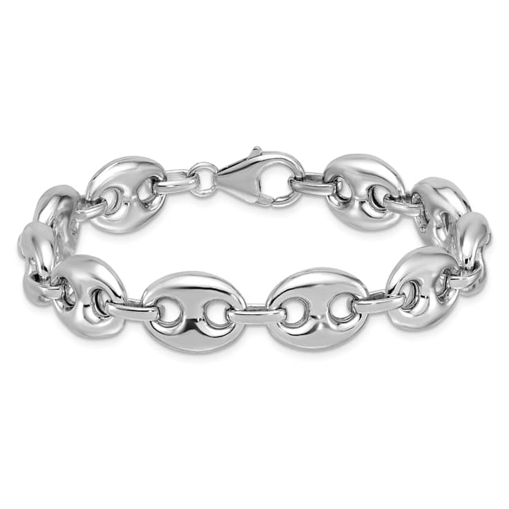 Rhodium Over Sterling Silver 11.8mm Puffed Mariner 7.5 Inch Chain Bracelet