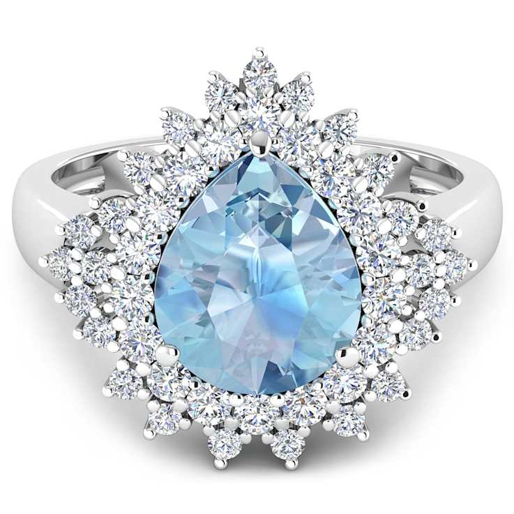 3.19ctw Blue Aquamarine and Diamond 14K White Gold Halo Ring