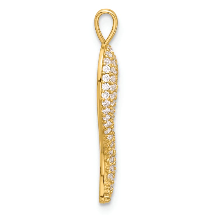 14k Yellow Gold Polished Cubic Zirconia Large Italian Horn Pendant