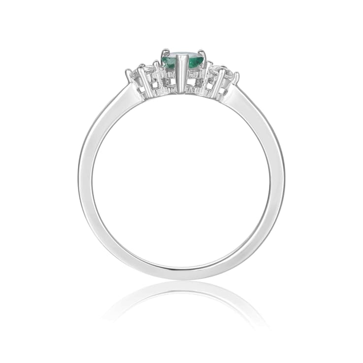 Emerald with White Sapphire Accents Sterling Silver Ring, 0.62ctw