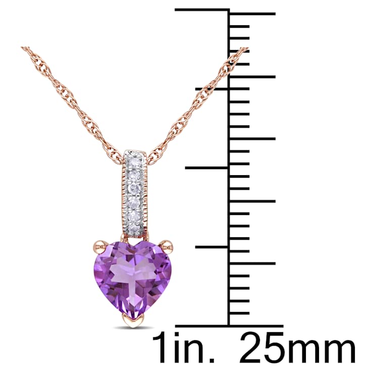 Amethyst & Diamond 10K Rose Gold Pendant With Chain 0.72ctw