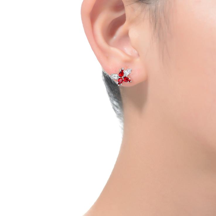 Ruby Color CZ Teardrop Stud Earrings In Sterling Silver