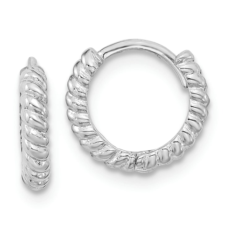 Rhodium Over 14k White Gold 3/8" Children's Polished Hoop Earrings