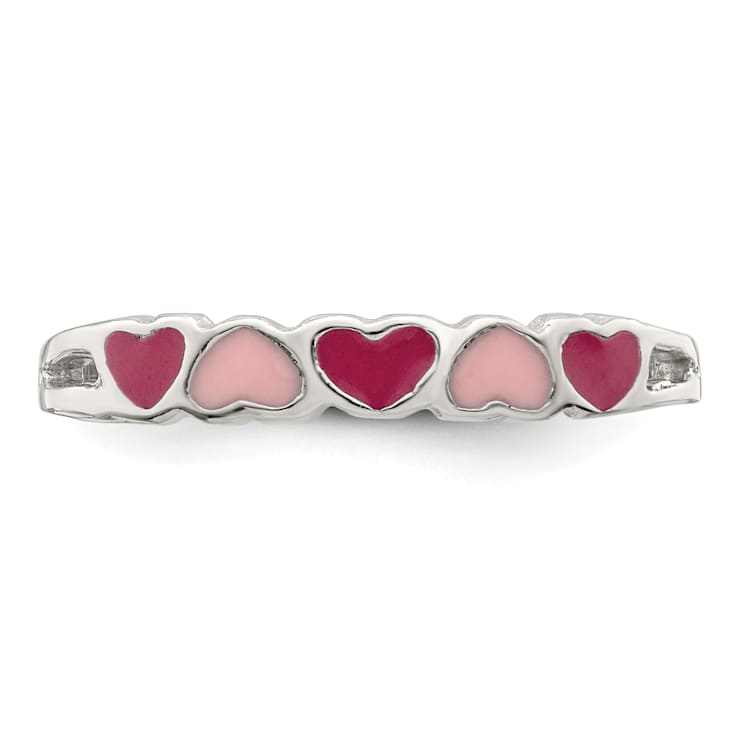 Rhodium Over Sterling Silver Children's Enameled Hearts Ring