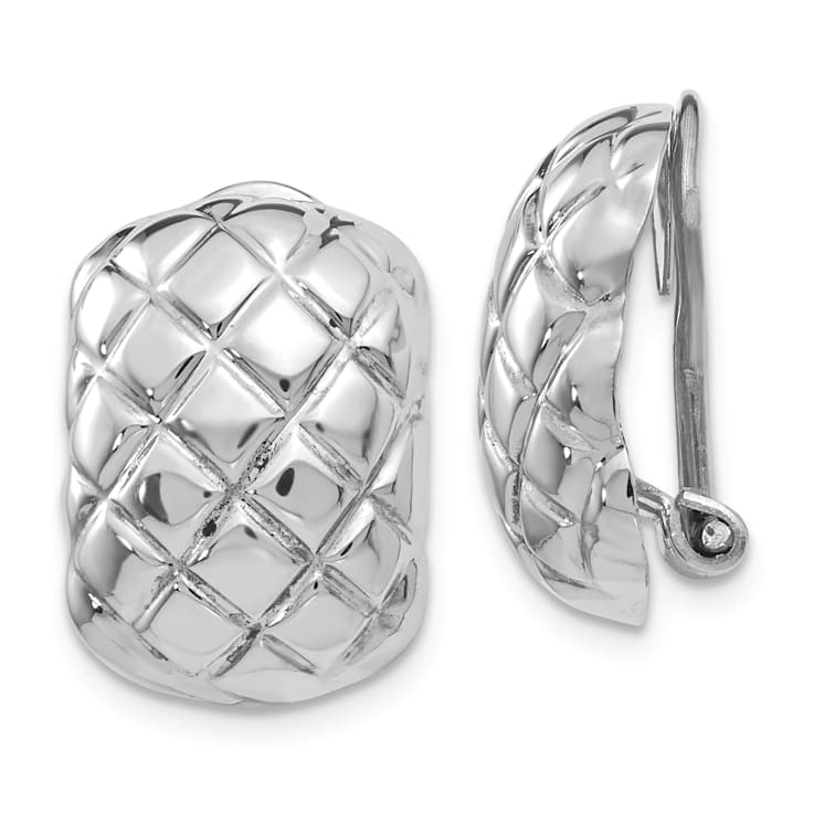 Rhodium Over 14k White Gold Polished and Textured Quilted Non-pierced
Omega Back Earrings