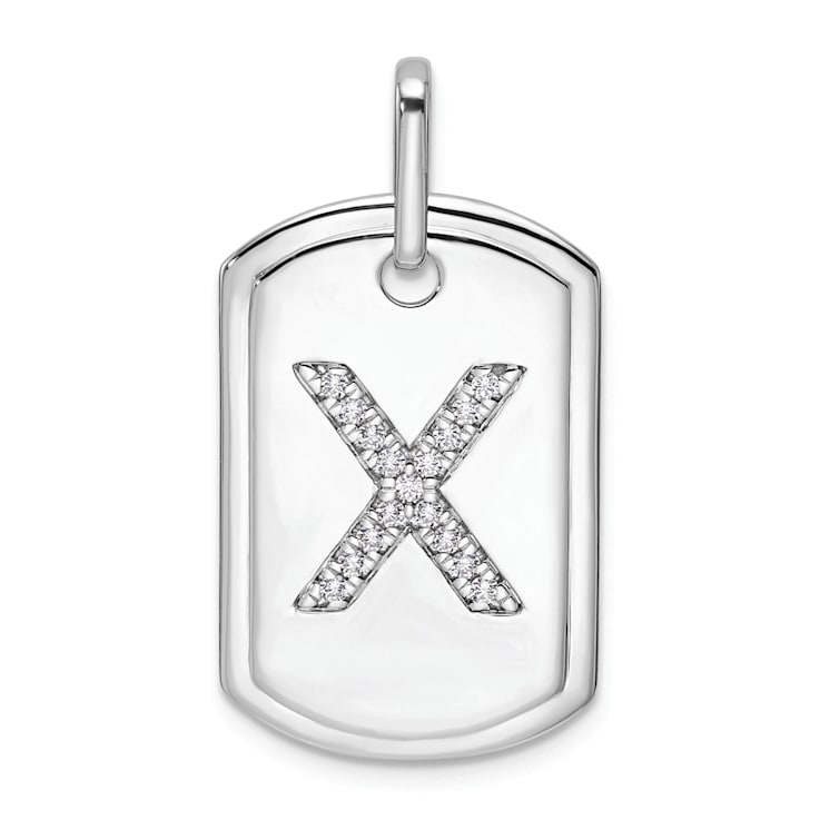 Rhodium Over 14k White Gold Diamond Initial X Dog Tag Charm