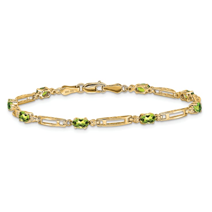 14k Yellow Gold and Rhodium Over 14k Yellow Gold Peridot and Diamond Bracelet