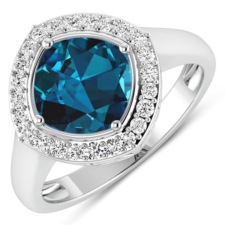 Cushion Cut London Blue Topaz and White Diamond 14K White Gold Halo Ring
2.39 ctw