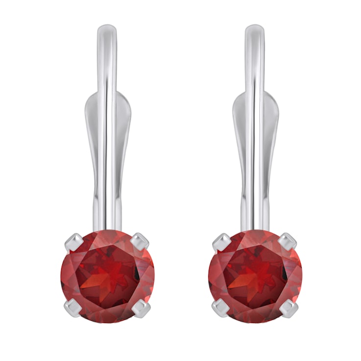 4mm Round Garnet Rhodium Over 14k White Gold Drop Earrings