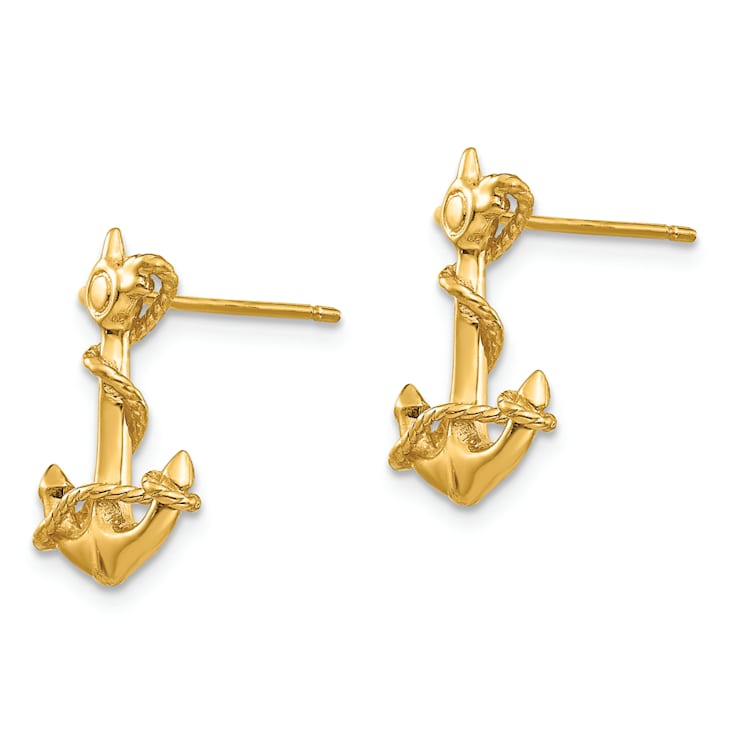 14k Yellow Gold 3D Anchor with Rope Stud Earrings