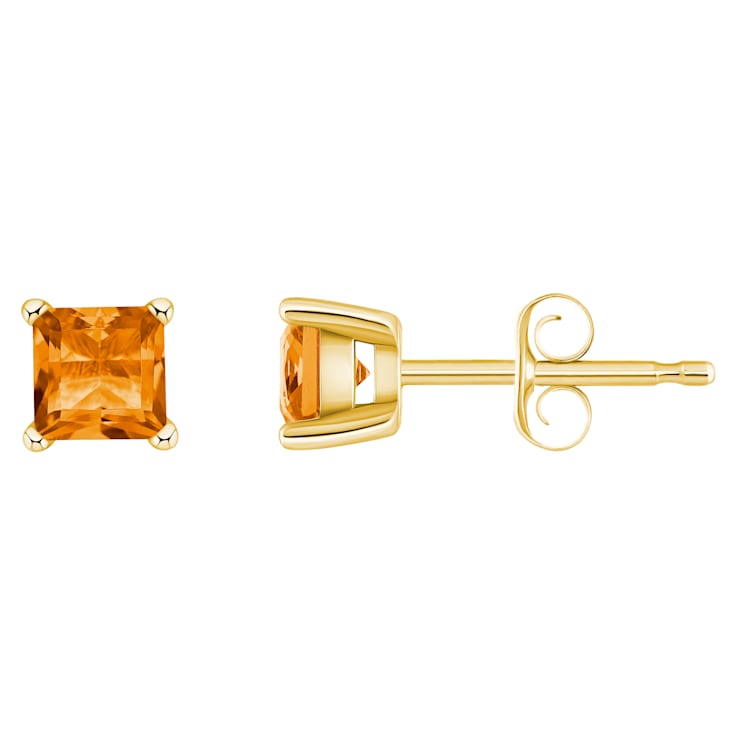 4mm Princess Cut Citrine 14k Yellow Gold Stud Earrings