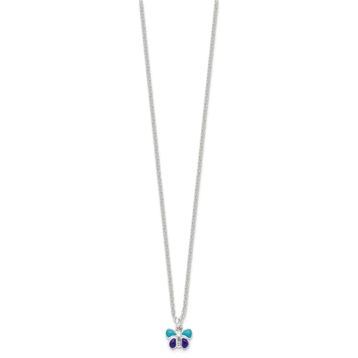Sterling Silver Polished Enameled Butterfly with 1.5-inch Extension
Children's Necklace