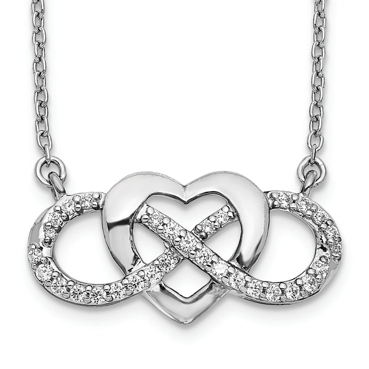 Rhodium Over 14K White Gold Lab Grown Diamond Infinity Heart 18 Inch Necklace