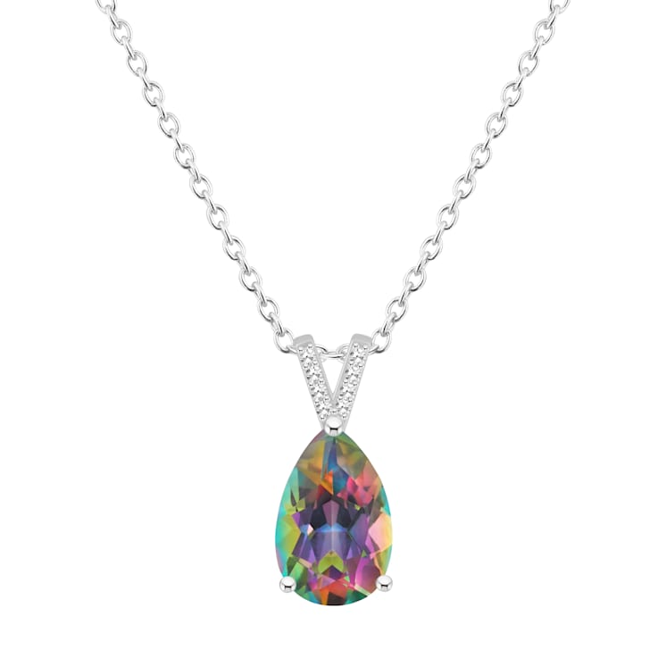 12x8mm Pear Shape Mystic Topaz With Diamond Accents Rhodium Over
Sterling Silver Pendant with Chain