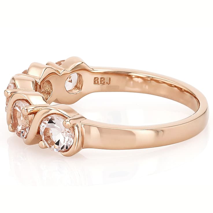 Morganite Round Station Band Ring In 18K Rose Gold Over Sterling Silver 0.94ctw