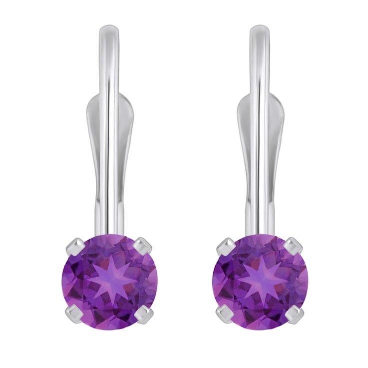 4mm Round Amethyst Rhodium Over 14k White Gold Drop Earrings