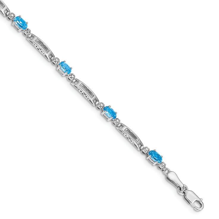 Rhodium Over 10k White Gold Diamond and Blue Topaz Bracelet