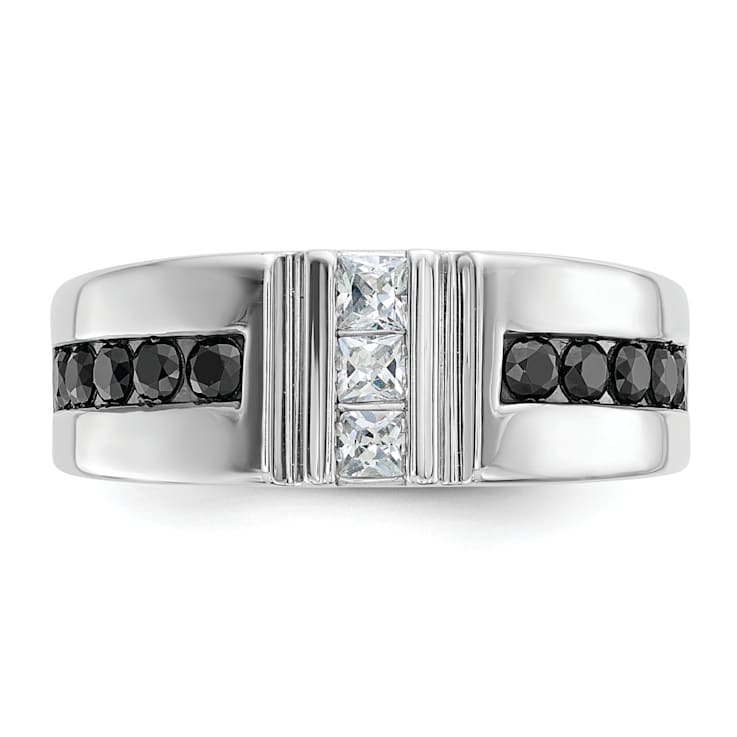 Rhodium Over 10K White Gold Men's Black and White Diamond Ring 1.10ctw